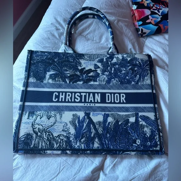 Blue and white palm tree book bag tote - Picture 1 of 2